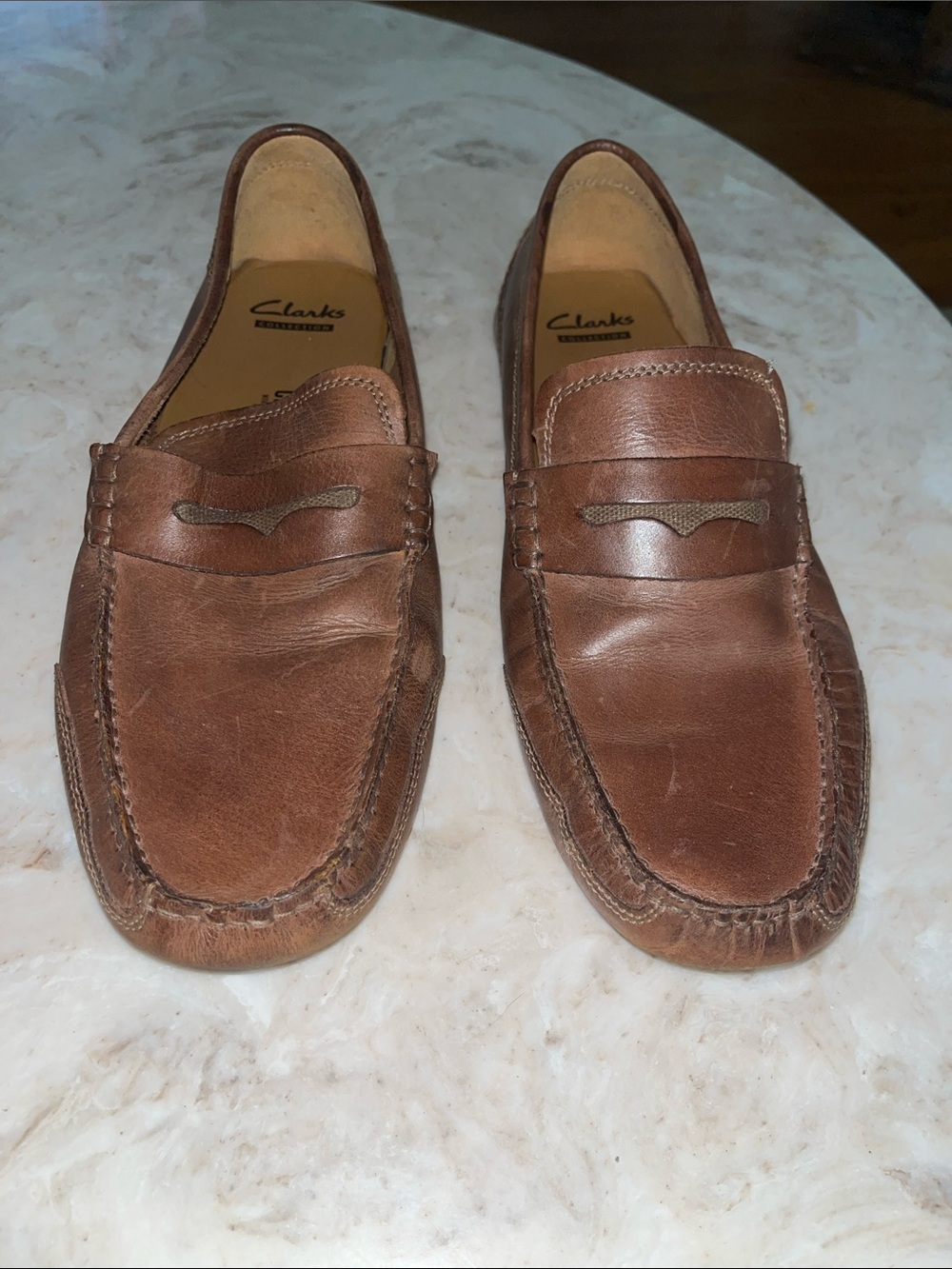 Clarks Men's Brown Leather Slip-On Penny Loafers